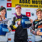 ADAC MX Masters 2016 , Fürstlich Drehna, ADAC MX Masters Siegerehrung, Filip Bengtsson ( Suzuki / Schweden ), Thomas Kjer Olsen ( Husqvarna / Dänemark ) und Angus Heidecke ( KTM / Deutschland )