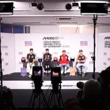 Fabio Quartararo, Marco Bezzecchi, Marc Marquez und Pedro Acosta bei der Pressekonferenz (l-r)