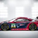 Der Porsche 911 GT3 R von Land-Motorsoprt trägt das markante Patriots-Logo auf den Türen (Foto: Land-Motorsport)