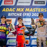 Das Podium des ADAC MX Junior Cup 125 (v. l.): Leok, Ernecker, Ziemer