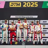 Das Podium im Pro-AM Cup: Fabrizio Crestani, Ernst Kirchmayr,  Emil Gjerdrum, Jonas Karklys, Alexander Fach und Alexander Schwarzer (v.l.)