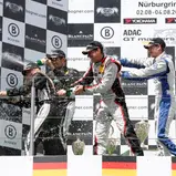 ADAC GT Masters, Nürburgring, Podium, Claudia Hürtgen, Dominik Baumann, Toni Seiler, Jeroen Bleekemolen, Max Sandritter, Jörg Müller