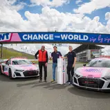 Chris Reinke, Leiter Audi Sport customer racing, Lutz Hübner, CMO der BWT Gruppe, und ADAC Sportchef Thomas Voss (v. l.)