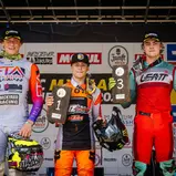 Das Podium im ADAC MX Youngster Cup (v.l.): Nico Greutmann, Maxime Grau, Dave Kooiker
