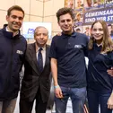 (l.-r.): Tobias Braun (Beifahrer Nico Knacker), FIA Präsident Jean Todt, Roman Schwedt, Lilly Zug bei der Präsentation des Förderkaders 2019, ADAC Stiftung Sport, Essen Motor Show