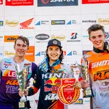 Tageswertung beim ADAC Youngster Cup v.l.n.r.: Camden Mc Lellan ( Südafrika / KTM / TBS Conversions KTM Racing Team ), Guillem Farres ( Spanien / KTM / Raths Motorsports ) und Maximilian Spies ( Deutschland / KTM / Schmicker Racing / ADAC Berlin Brandenbu