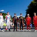 Die Titelanwärter im ADAC GT Masters: Finn Zulauf, Felix Hirsiger, Tim Zimmermann, Leyton Fourie, Kiano Blum und Niklas Kalus (v.l).