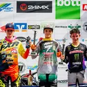 Die Gesamt-Top-Drei im ADC MX Junior Cup 125 nach spannenden Rennen (v. l.): Janis Martins Reisulis, Marc-Antoine Rossi und Ivano Van Erp