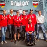 Präsentation MXoN Team Germany 2014 für Kegums  Nina Schröder, Presse für das MXoN Team Germany, Katrin Wustmann, Teamorganisation MXoN Team Germany, Maximilian Nagl ( Honda / Deutschland ), Dennis Ullrich ( KTM / Deutschland ), Hubert Nagl, Teamchef MXoN