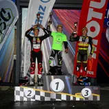 Podium Rennen 1 Klasse O-190, ADAC Mini Bike Cup: Fillin Lorenz, Ole Säuberlich, Jason Rudolph (v.l.n.r.), Cheb