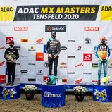 ADAC MX Masters 2020, Tensfeld, Meisterehrung v.l.n.r.: Nicolai Skovbjerg (Dänemark/KTM/Becker Racing), Bradley Mesters (Niederlande/Kawasaki/F&H Racing Shop-HMX), Maximilian Werner (Deutschland/KTM/KOSAK-Racing Team) beim ADAC MX Junior Cup