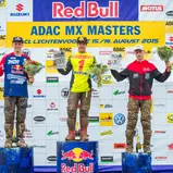 ADAC MX Masters, Lichtenvoorde, Siegerehrung, Nathan Watson (Husqvarna / Großbritannien), Glenn Coldenhoff (Suzuki / Niederlande), Jeremy Delince (Honda / Belgien)
