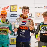 Tageswertung beim ADAC MX Youngster Cup v.l.n.r: Noah Ludwig ( Deutschland / KTM / Becker Racing/ ADAC Niedersachsen /Sachsen-Anhalt e.V. ), Maximilian Spies ( Deutschland / KTM / Schmicker Racing / ADAC Berlin Brandenburg e.V. ) und Rasmus Pedersen ( Dän