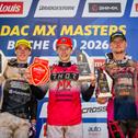 Das Podium des ADAC MX Youngster Cup (v. l.): Smulders, Skovbjerg, Owens