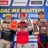 Das Podium des ADAC MX Youngster Cup (v. l.): Smulders, Skovbjerg, Owens