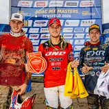 Das Podium des ADAC MX Masters in Tensfeld (v.l.): Spies, van de Moosdijk, Koch