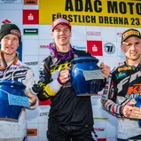 ADAC MX Masters 2016 , Fürstlich Drehna, ADAC MX Masters Siegerehrung, Filip Bengtsson ( Suzuki / Schweden ), Thomas Kjer Olsen ( Husqvarna / Dänemark ) und Angus Heidecke ( KTM / Deutschland )