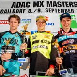 ADAC MX Masters 2018, Gaildorf, Gesamtsiegerehrung beim ADAC MX Youngster Cup v.l.n.r.: Dylan Walsh ( Husqvarna / TEAM DIGA-PROCROSS ), Jett Lawrence ( Suzuki / Team Suzuki Germany ) und Richard Sikyna ( KTM / JD GUNNEX KTM RACING TEAM )