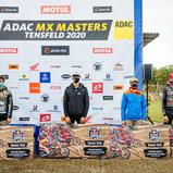 ADAC MX Masters 2020 Tensfeld, Red Bull Holeshot Winner v.l.n.r. Maximilian Frank(Deutschland/Huaqvarna/ADAC Team Weser-Ems eV),Lion Florian(Deutschland/KTM/WZ-Racing KTM),Martin Venhoda(Tschechien/KTM/NR83),Jeremy Delince(Belgien/Honda/KMP-Honda-Racing)