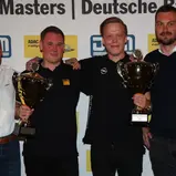 ADAC Opel Rallye Junior Team 2019, Lundberg (2.v.r.) und Copilot Arhusiander zwischen Schrott (l.) und Bachmeier 