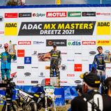 Gesamtsiegerehrung v.l.n.r.: Constantin Piller ( Deutschland / KTM / KOSAK-Racing Team ), Scott Smulders ( Niederlande / Husqvarna / No Fear-JUMBO-BT Racing Team ) und Karlis Alberts Reisulis ( Lettland / Yamaha / Yamaha Europe MX125 MJC ) beim ADAC MX Ju