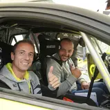 Sie hatten viel Spaß im VIP-Corsa-e Rally: Opel-CEO Florian Hüttl und der neue Junior-Europameister Laurent Pellier