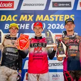 Das Podium des ADAC MX Youngster Cup (v. l.): Smulders, Skovbjerg, Owens