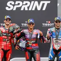 Die Top-3 des MotoGP-Sprintrennens: Francesco Bagnaia, Jorge Martín und Miguel Oliveira