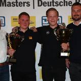 ADAC Opel Rallye Junior Team 2019, Lundberg (2.v.r.) und Copilot Arhusiander zwischen Schrott (l.) und Bachmeier 