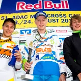 ADAC MX Masters, Gaildorf, ADAC MX Youngster Cup, Siegerehrung v.l.n.r.: Henry Jacobi ( KTM / Deutschland ), Calvin Vlaanderen ( KTM / Niederlande ) und Luca Nijenhuis ( Kawasaki / Niederlande )