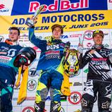 ADAC MX Masters, Bielstein, Siegerehrung, Dennis Ullrich ( Suzuki / Deutschland ), Jeremy Seewer ( Suzuki / Schweiz ) und Glenn Coldenhoff ( Suzuki / Niederlande )