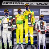 Podium Rennen 1, Oschersleben (Podium Rennen 1, Oschersleben (v.l.): Mirko Bortolotti / Albert Costa Balboa, Maximilan Buhk / Raffaele Marciello, Ricardo Feller / Christopher Miesv.l.): Mirko Birtolotti / Albert Costa Balboa, Maximilan Buhk / Raffaele Mar