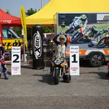 v.l.: Anina Urlaß (Hohndorf), Finn Kratochwil (Mühlhausen), Tobias Kitzbichler (Niederndorf/A), ADAC Mini-Bike Cup, Bopfingen