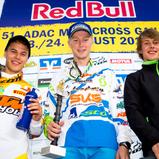ADAC MX Masters, Gaildorf, ADAC MX Youngster Cup, Siegerehrung v.l.n.r.: Henry Jacobi ( KTM / Deutschland ), Calvin Vlaanderen ( KTM / Niederlande ) und Luca Nijenhuis ( Kawasaki / Niederlande )