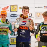 Das Sieger-Trio im ADAC MX Youngster Cup: Maximilian Spies (m.) siegt vor Noah Ludwig (l.) und Rasmus Pedersen