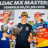 ADAC MX Masters 2019 , Tensfeld , Mike Gwerder ( Schweiz / KTM / KINI KTM Junior Pro Team ), Simon Längenfelder ( Deutschland / KTM / WZ-Racing ) und Camden McLellan ( Südafrika / KTM / Kosak Racing Team )