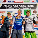 ADAC MX Masters 2019 , ADAC MX Masters Gaildorf, Tagessiegerehrung beim ADAC MX Youngster Cup v.l.n.r.: Rene Hofer ( Österreich / KTM / KTM Junior Racing ), Mikkel Haarup ( Dänemark / Husqvarna / Rockstar IceOne Husqvarna Factory Racing ) und Jeremy Sydow