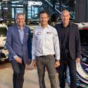  Pressekonferenz Central European Rally, 16. Oktober 2023 in München. V. l. n. r.: Dr. Gerd Ennser (ADAC Sportpräsident), Sébastien Ogier (achtfacher Rallye-Weltmeister), Jona Siebel (Managing Director WRC)