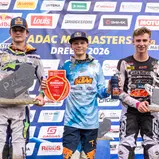 Tageswertung beim ADAC MX Junior Cup 125 v.l.n.r.: Emil Ziemer ( Schweiz / KTM / MOTOBIKE RACINGTEAM ), Lucas Leok ( Estland / Husqvarna / KTM MX FUTURES ) und Tim Schröter ( Deutschland / KTM / KTM GST BERLIN RACING )