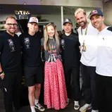 Motorsport Lounge am Norisring: Luca Engstler (2.v.l.), Moderatorin Andrea Kaiser, Marco Mapelli, Matthias Killing und Kelvin van der Linde