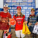 Das Podium des ADAC MX Masters in Tensfeld (v.l.): Spies, van de Moosdijk, Koch