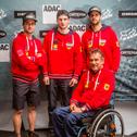 Präsentation MXoN Team Germany 2014 für Kegums  Maximilian Nagl ( Honda / Deutschland ), Dennis Ullrich ( KTM / Deutschland ), Hubert Nagl, Teamchef MXoN Team Germany und  Marcus Schiffer ( Suzuki / Deutschland )