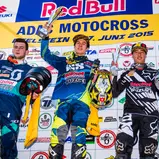 ADAC MX Masters, Bielstein, Siegerehrung, Dennis Ullrich ( Suzuki / Deutschland ), Jeremy Seewer ( Suzuki / Schweiz ) und Glenn Coldenhoff ( Suzuki / Niederlande )