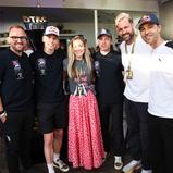 Motorsport Lounge am Norisring: Luca Engstler (2.v.l.), Moderatorin Andrea Kaiser, Marco Mapelli, Matthias Killing und Kelvin van der Linde