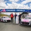 Chris Reinke, Leiter Audi Sport customer racing, Lutz Hübner, CMO der BWT Gruppe, und ADAC Sportchef Thomas Voss (v. l.)