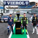 Kelvin van der Linde, Mirko Bortolotti und Maro Engel (l-r) wollen die DTM-Krone 2024