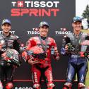 Das Sprint-Podium der MotoGP: Marco Bezzecchi, Marc Marquez und Fabio Quartararo (l-r)