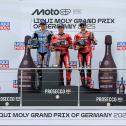 Das Podium: Alex Marquez, Marc Marquez und Francesco Bagnaia (l-r)