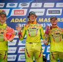 Das „Cat Moto-Podium“ im ADAC MX Youngster Cup (v.l.): Fredsoe, Greutmann, Owens