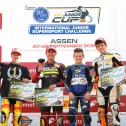 Das Podium des zweiten Laufes in Assen